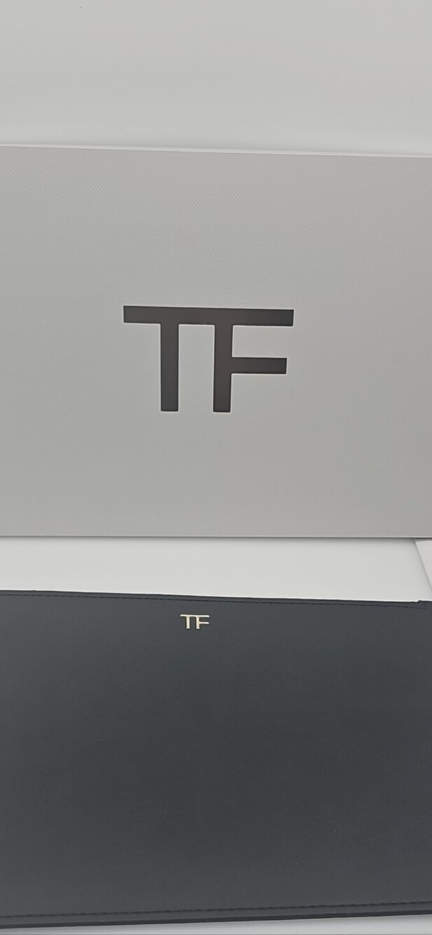 Tom Ford Black Leather Zip Pouch with Gold TF Logo